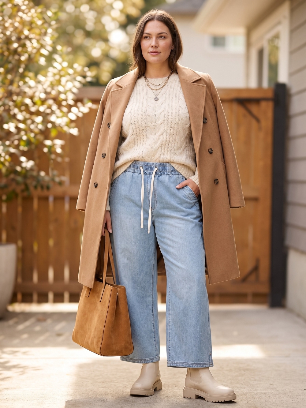Kensie Wide Leg Pull On Jeans Elastic Drawstring Soft Utility Slit Hem